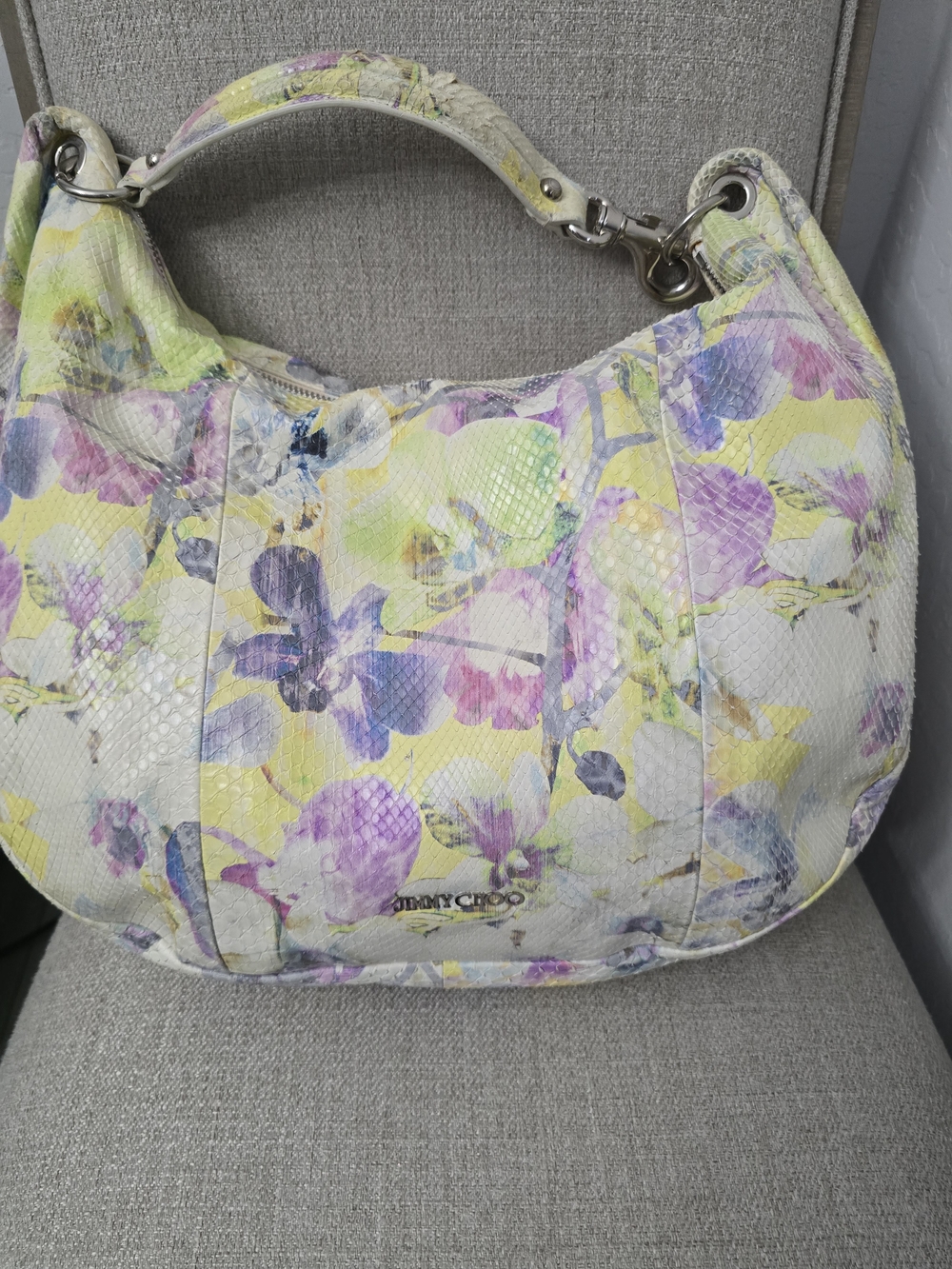 AUTHENTIC JIMMY CHOO Orchid Floral Python Leather Hobo Bag ✨